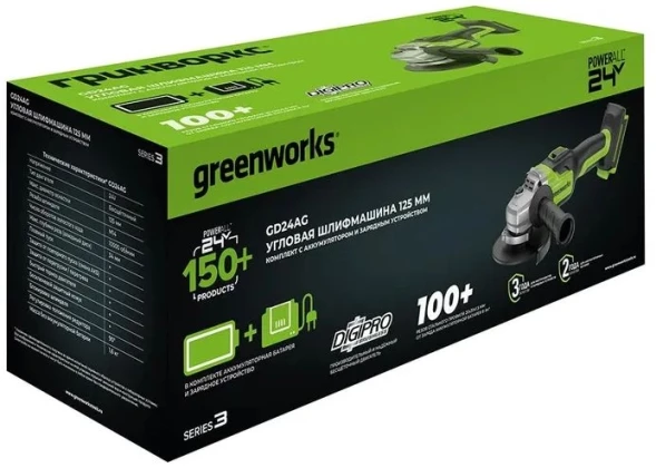 Углошлифовальная машина Greenworks GD24AG 754Вт 10500об/мин рез.шпин.:M14 d=125мм (3200207CUB)