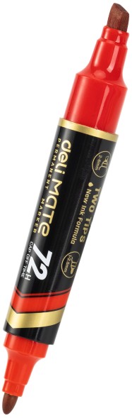 Маркер перманентный Deli EU72-RD двойной пиш. наконечник 1-5мм красный