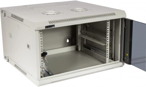 Шкаф коммутационный Lanmaster (TWT-CBW3G-18U-6X6-GY) настенный 18U 600x600мм пер.дв.стекл 2 бок.пан. задн.дв.спл.стал.лист 60кг серый 441мм 902мм IP20