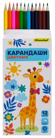 Карандаши цв. Silwerhof Веселые друзья 2.65мм шестигран. дерево ассорти 12цв. коробка/европод.