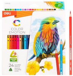 Карандаши цв. Deli EC00220 Color Emotion трехгран. липа 24цв. коробка/европод. (24шт)