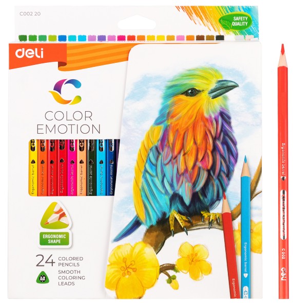 Карандаши цв. Deli EC00220 Color Emotion трехгран. липа 24цв. коробка/европод. (24шт)