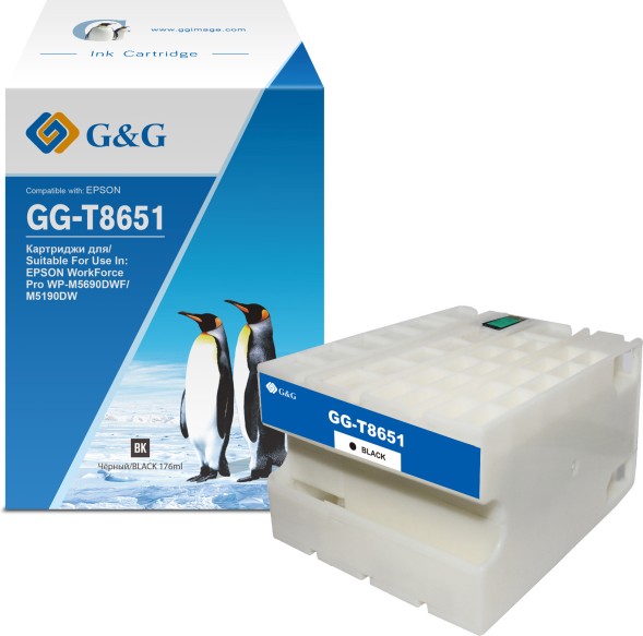 Картридж струйный G&amp;amp;G GG-C13T865140 T8651 черный (176мл) для Epson WorkForce Pro WF-M5690DWF/M5190DW
