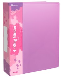 Папка панорама на 4-х кольцах Бюрократ Pastel PAST0740/4RPINK A4 пластик 0.7мм кор.40мм торц.карм с бум. встав розовый