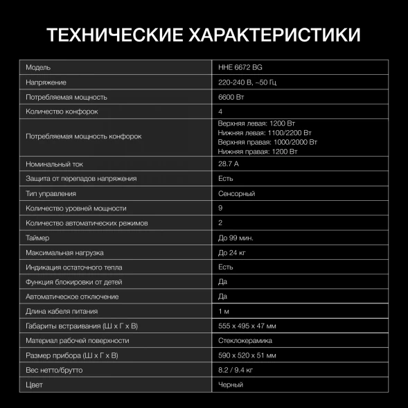 Индукционная варочная поверхность Hyundai HHI 3751 BG черный
