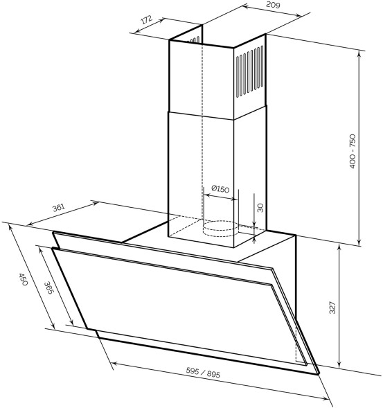 Вытяжка каминная Lex Furia 900 черный управление: сенсорное (1 мотор)