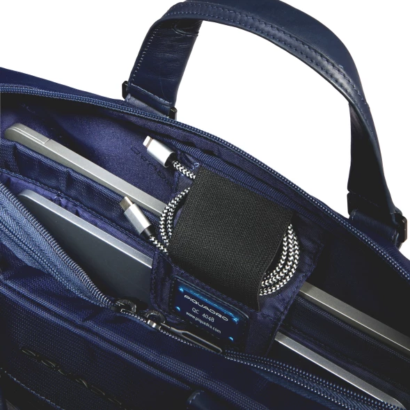 Деловая сумка Piquadro Orion CA6624S136/BLU с отделением для ноутбука 15.6&amp;quot; синяя ткань/натур.кожа