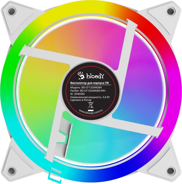 Вентилятор для корпуса Bloody BD-CF120ARGB4 ARGB 120х120x25 белый 4-pin 26дБ (BD-CF120ARGB4-WH) Ret