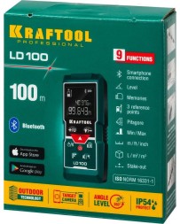 Лазерный дальномер Kraftool LD-100 2кл.лаз. 650нм цв.луч. красный в кейсе (34765)