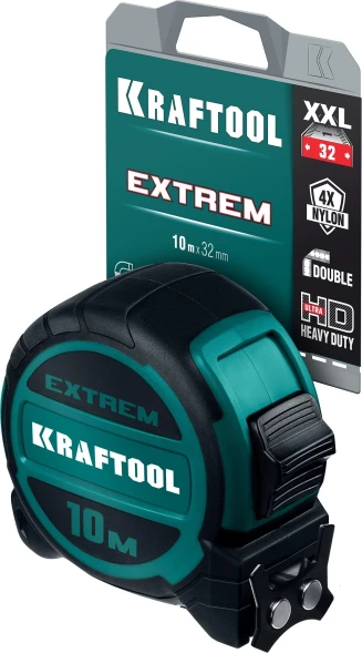 Рулетка геодезическая Kraftool 34127-10 дл.полотна 10м изм.шкала в см зацеп двусторонний магнитный зеленый