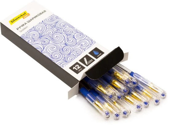 Ручка шариков. Silwerhof Daily Golden прозрачный d=0.5мм син. черн. сменный стержень линия 0.3мм резин. манжета