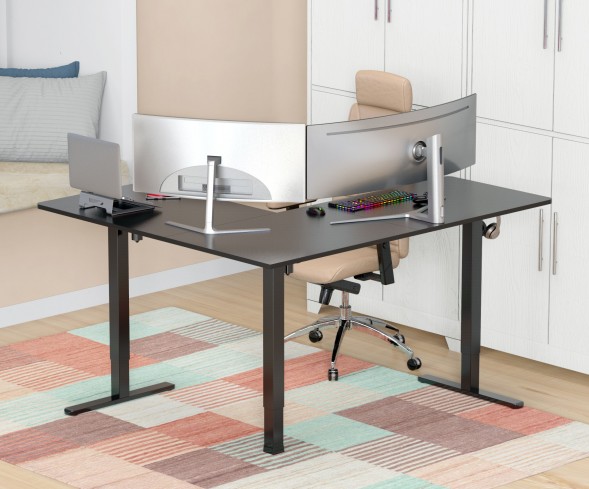 Стол для компьютера Cactus угловой подъёмный столешница МДФ черный каркас черный 140х72х60см (CS-EDXL-BBK)