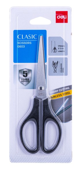 Ножницы Deli E0603 офисные 170мм ручки пластиковые сталь ассорти пакет с европод.