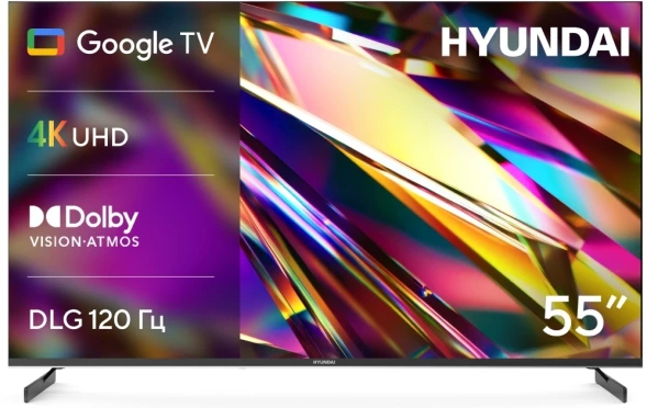 Телевизор LED Hyundai 55&amp;quot; H-LED55BU7011 Google TV Frameless Metal черный 4K Ultra HD 60Hz MEMC DVB-T DVB-T2 DVB-C DVB-S DVB-S2 USB WiFi Smart TV