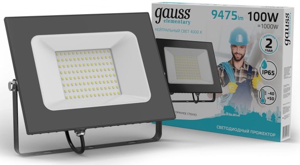 Прожектор уличный Gauss Elementary светодиодный 100Втчерный (613100110)