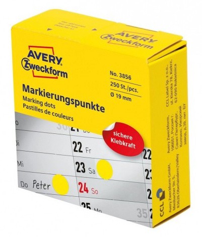 Этикетки Avery Zweckform 3856 250шт на листе диаметр 19мм/70г/м2/желтый самоклей. универсальная