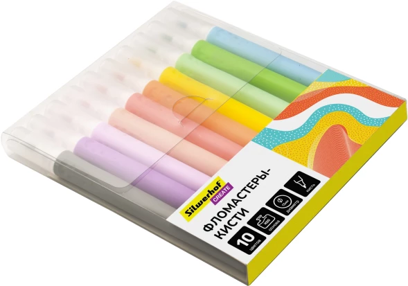 Фломастеры Silwerhof Create 13мм 146мм кисть Вентилируемый 10цв. пакет с европодвесом