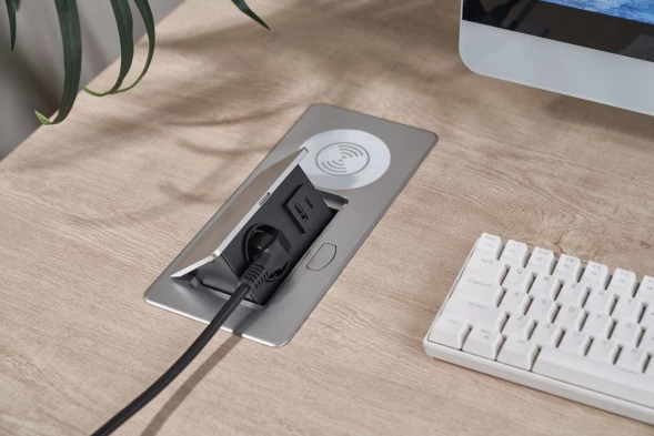 Розетка Cactus CS-SOCKET-USBA/C-WLESS для столешницы 26.5x11.8x6.5см серебристый