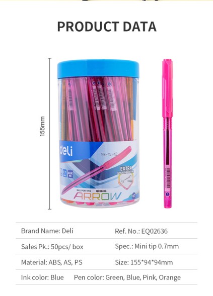 Ручка шариков. Deli Arrow EQ02636-1 прозрачный/ассорти d=0.7мм син. черн. (1шт) ассорти