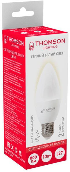 Лампа светодиодная Thomson TH-B2023 10Вт цок.:E27 свеча 220B 3000K св.свеч.бел.теп. Candle (упак.:1шт)