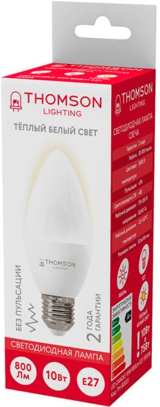 Лампа светодиодная Thomson TH-B2023 10Вт цок.:E27 свеча 220B 3000K св.свеч.бел.теп. Candle (упак.:1шт)