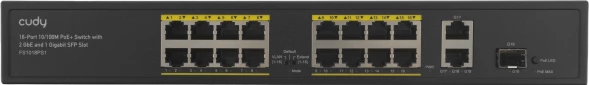 Коммутатор Cudy FS1018PS1 (L2) 16x100Мбит/с 2x1Гбит/с 1SFP 16PoE+ 200W неуправляемый