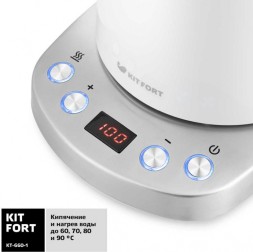 Чайник электрический Kitfort КТ-660-1 1.7л. 2200Вт белый корпус: металл/пластик