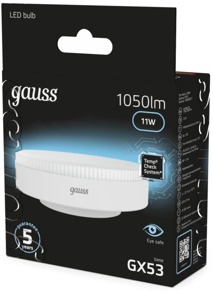 Лампа светодиодная Gauss 108008211 11Вт цок.:GX53 таблетка 220B св.свеч.бел.нейт. (упак.:10шт)