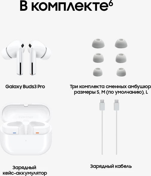 Гарнитура внутриканальные Samsung Galaxy Buds 3 Pro белый беспроводные bluetooth в ушной раковине (SM-R630NZWACIS)