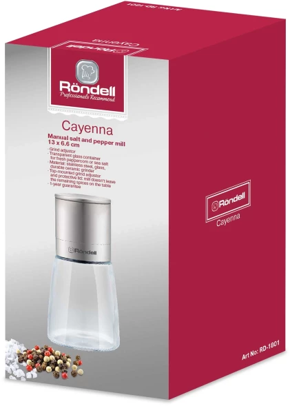 Мельница мех. Rondell Cayenna RD-1801 для перца/соли стальной