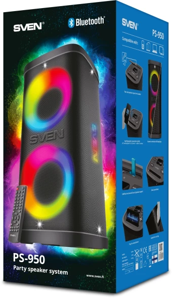 Колонка порт. Sven АС PS-950 черный 160W Mono BT/3.5Jack 8800mAh (SV-022396)