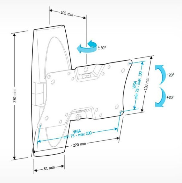 Кронштейн для телевизора Holder LCDS-5062 черный глянец 19&amp;quot;-32&amp;quot; макс.30кг настенный поворот и наклон