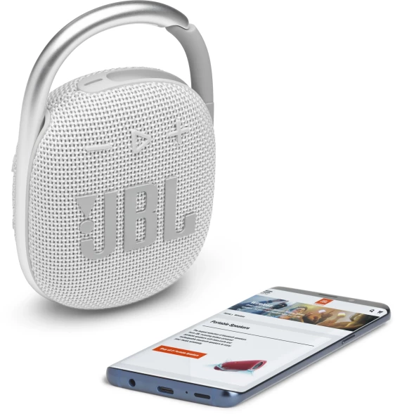 Колонка порт. JBL Clip 4 белый 5W 1.0 BT 15м 500mAh (JBLCLIP4WHT)