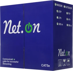 Кабель сетевой информационный NetOn 01-0302 кат.5E UTP 4 пары 24AWG PVC внутренний 305м серый