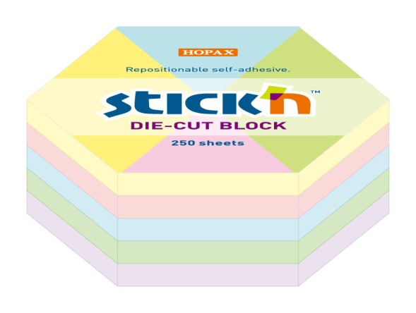 Блок самоклеящийся бумажный Stick`n 21826 61x70мм 250лист. пастель ассорти &amp;quot;гексагон&amp;quot;