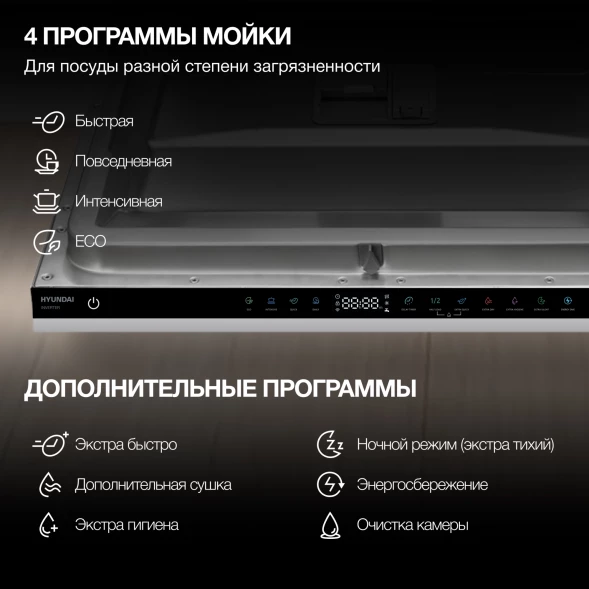 Посудомоечная машина встраив. Hyundai HBD 645 2100Вт полноразмерная нержавеющая сталь инвертор