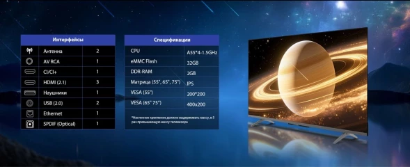 Телевизор QLED Skyworth 65&amp;quot; 65X66H Nexo Mini-LED черный/серый 4K Ultra HD 120Hz MEMC DVB-T DVB-T2 DVB-C DVB-S DVB-S2 USB WiFi Smart TV