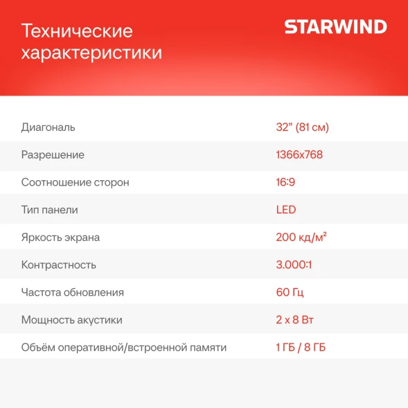 Телевизор LED Starwind 32&amp;quot; SW-LED32SG300 Яндекс.ТВ Frameless черный/черный HD 60Hz DVB-T DVB-T2 DVB-C DVB-S DVB-S2 USB WiFi Smart TV