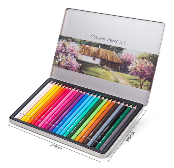 Карандаши цв. Deli 6565 акварель. кругл. липа цветной корпус 24цв. мет.кор.