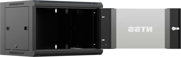 Шкаф коммутационный NTSS NTSS-W9U6045GS-BL настенный 9U 570x450мм пер.дв.стекл 60кг черный 350мм 20.1кг 220град. 370мм IP20 сталь