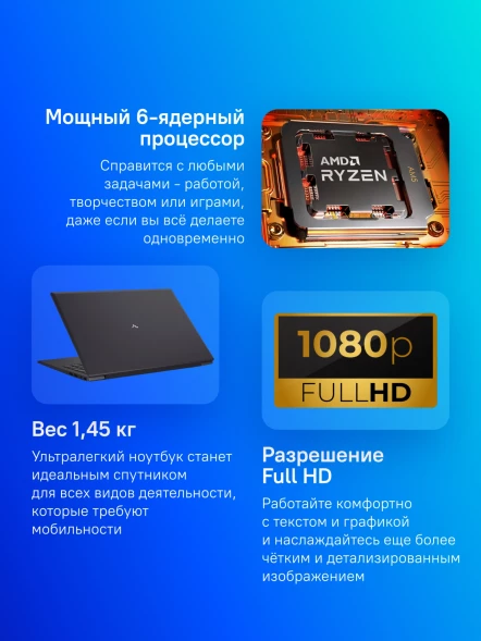 Ноутбук Maibenben S14A-R545UM Ryzen 5 Pro 4650U 8Gb SSD256Gb AMD Radeon Graphics 14&amp;quot; IPS FHD (1920x1080) Linux dk.blue WiFi BT Cam 5000mAh (S14A-R545UMA1SLURE0)