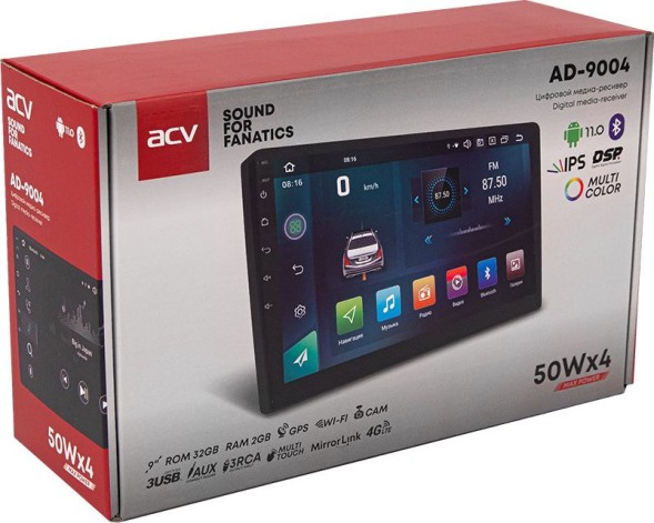 Автомагнитола ACV AD-9004 2DIN 4x50Вт AUX 2048Mb DSP Android 11 9&amp;quot; WiFi (41395)