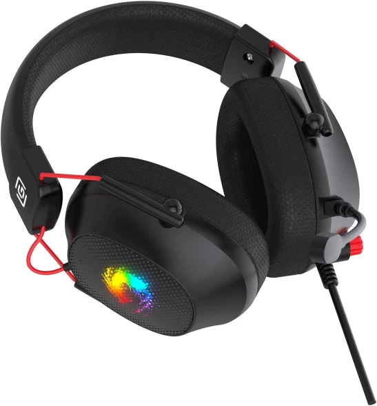 Наушники с микрофоном Оклик HS-L305G черный/красный 2м мониторные оголовье (2060511)