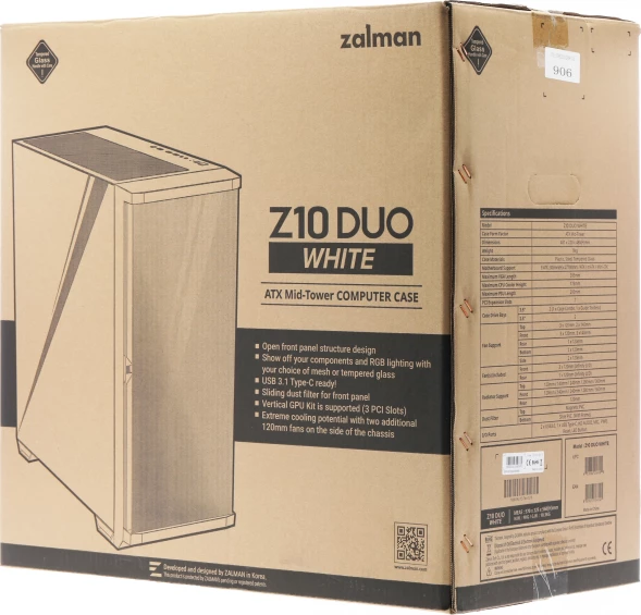 Корпус Zalman Z10 DUO белый без БП ATX 9x120mm 5x140mm audio bott PSU