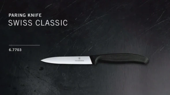 Нож кухонный Victorinox Swiss Classic (6.7703) стальной для чистки овощей и фруктов лезв.100мм прямая заточка черный