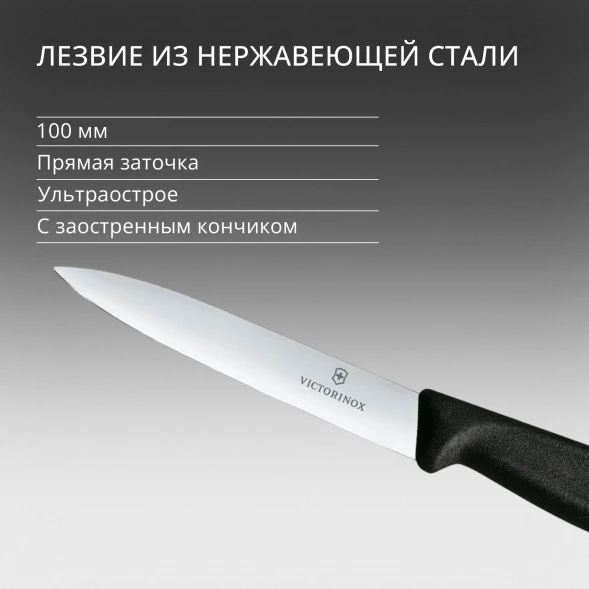 Нож кухонный Victorinox Swiss Classic (6.7703) стальной для чистки овощей и фруктов лезв.100мм прямая заточка черный