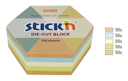 Блок самоклеящийся бумажный Stick`n 21828 61x70мм 250лист. пастель+крафт ассорти &amp;quot;гексагон&amp;quot;