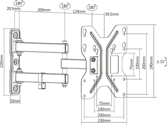 Кронштейн для телевизора Ultramounts UM900 черный 23&amp;quot;-43&amp;quot; макс.30кг настенный поворотно-выдвижной и наклонный