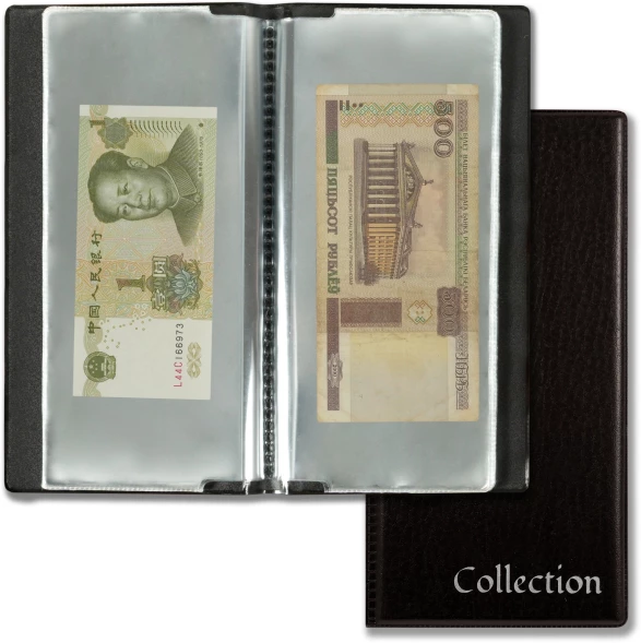 Папка с 20 прозр.вклад. Silwerhof Create для банкнот ПВХ 0.25мм коричневый 120x220мм