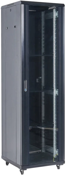 Шкаф коммутационный Rexant (04-1866-212) напольный 18U 600x600мм пер.дв.стекл 2 бок.пан. металл направл.под винты 800кг черный 46кг 230град. 987мм IP20 сталь